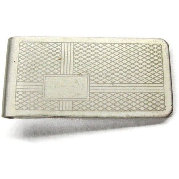 Money Clip Classic Diamond Pattern Silver Tone Stainless Wallet Card Cash ID - Picture 1 of 8